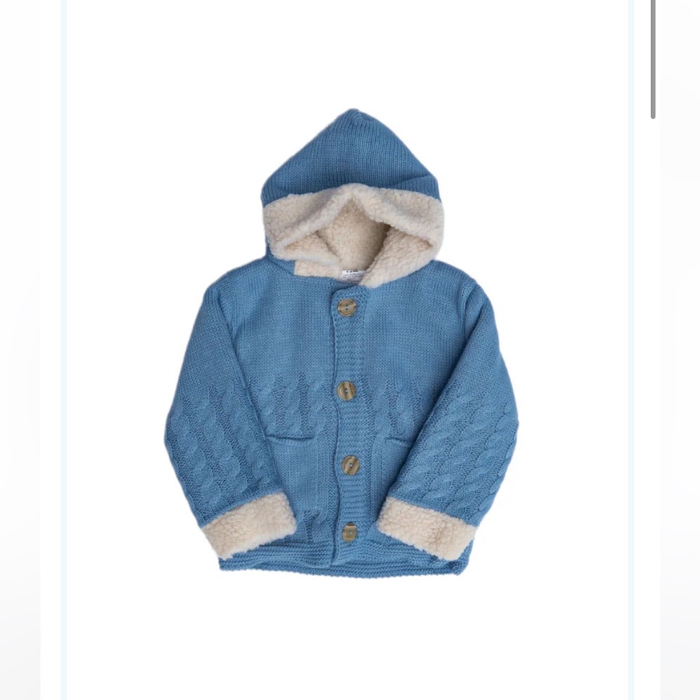 Elu Mexico Baby Blue Hooded Knit Sweater with Cream Accents Size 18 Months